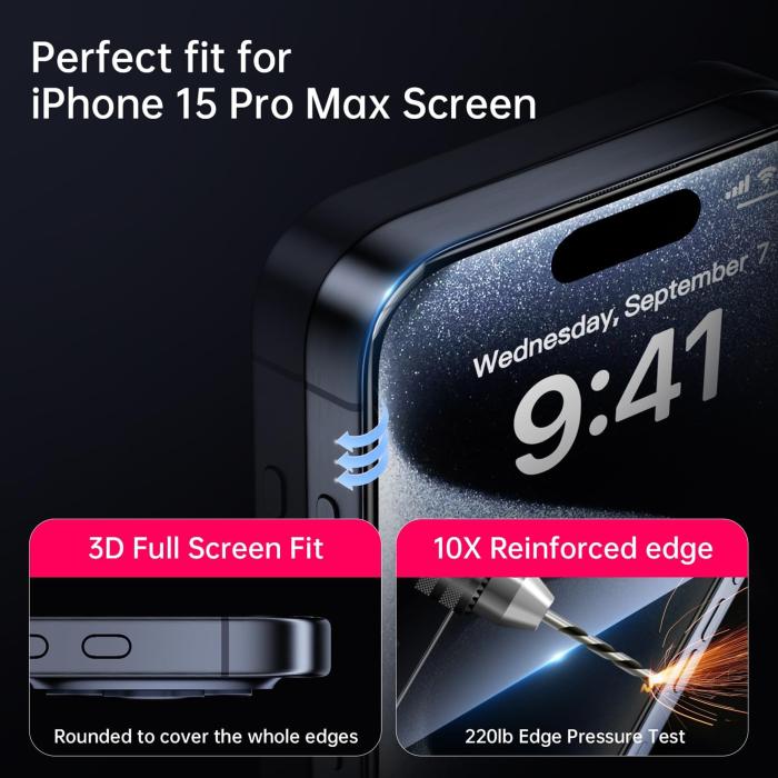 Bild 5,  iPhone 18 Skärmskydd Heltäckande Svart Kant Transparent