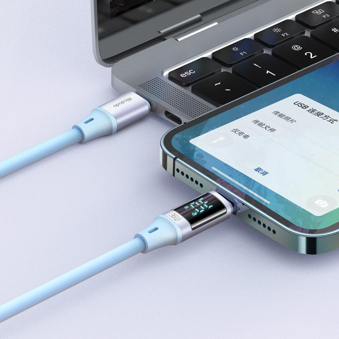 Bild 3, MCDODO Mcdodo 36W 1.2m PD USB-C - Lightning LED Silikon Kabel Lila