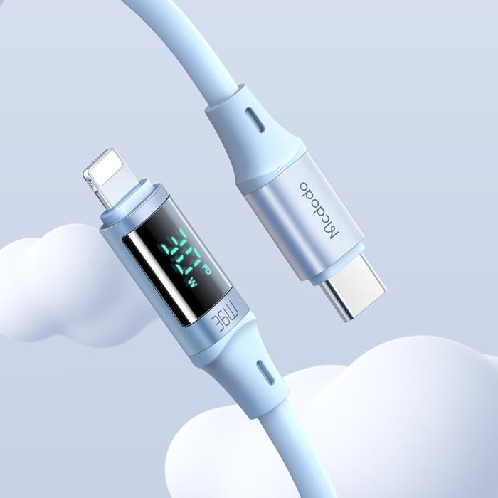Bild 4, MCDODO Mcdodo 36W 1.2m PD USB-C - Lightning LED Silikon Kabel Lila