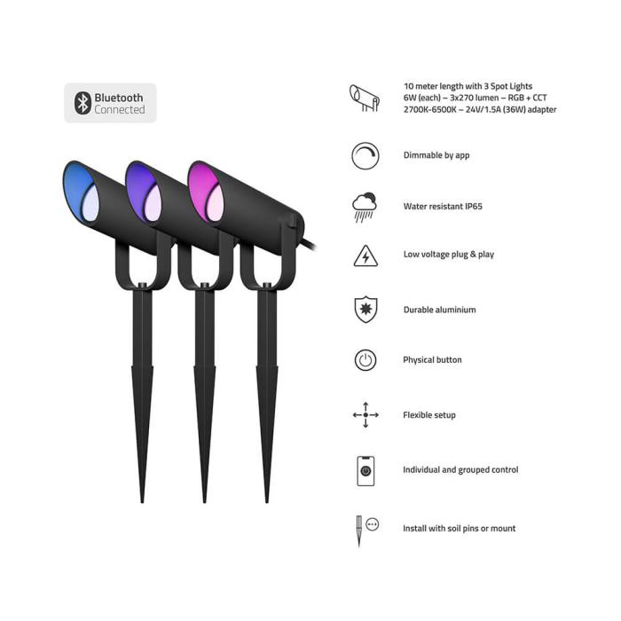 Bild 4, Hombli Hombli Smart Utomhus Spotlight 3-pack RGB CCT Svart