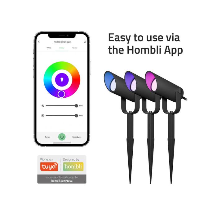 Bild 5, Hombli Hombli Smart Utomhus Spotlight 3-pack RGB CCT Svart