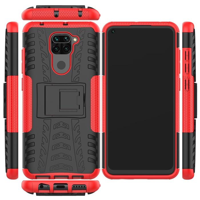 Bild 2,  Xiaomi Redmi Note 9 - Ultimata Stöttåliga Skalet med Stöd - Röd