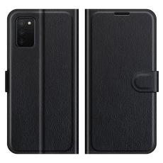  Samsung Galaxy A03s Fodral Litchi L&auml;der Svart