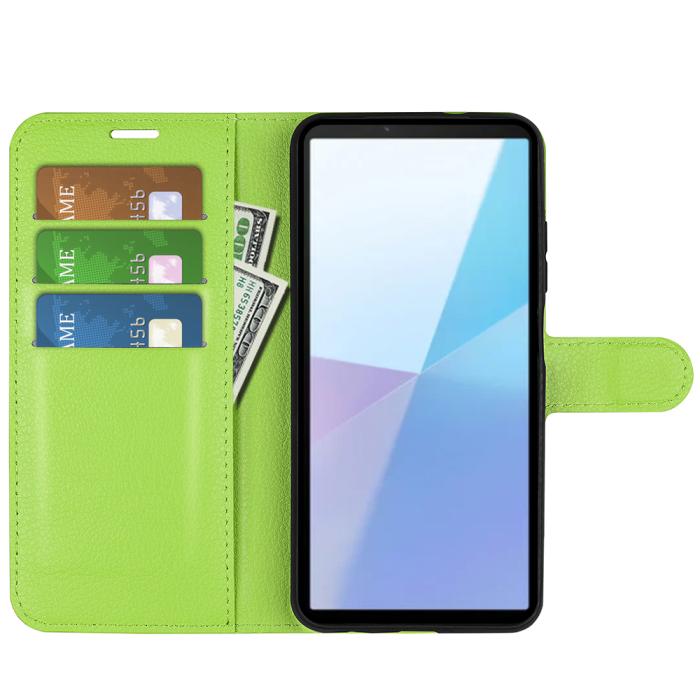 Bild 5,  Sony Xperia 10 VII Fodral Litchi Läder Grön