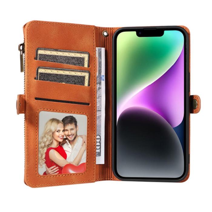 Bild 2,  iPhone 15 Plus Fodral RFID Multifunktionell Flerkort Brun