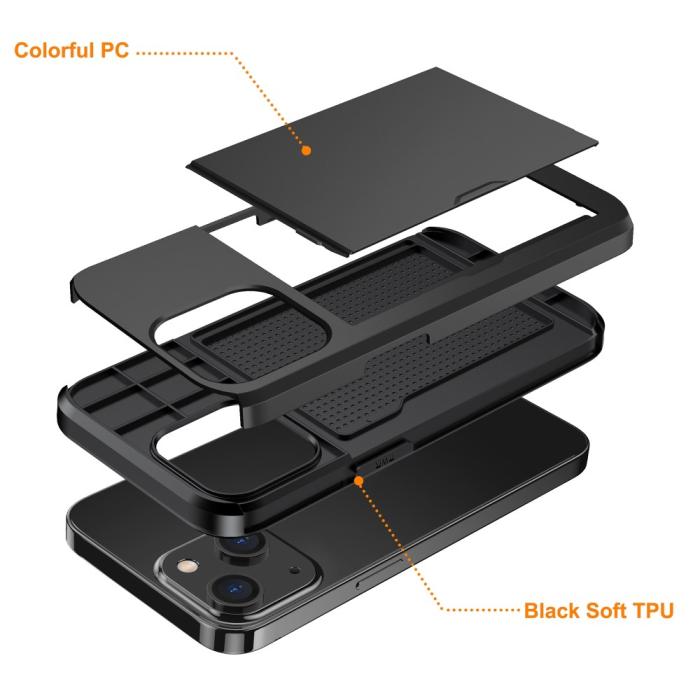Bild 5,  iPhone 15 Skal Hybrid Med Kortfack Svart