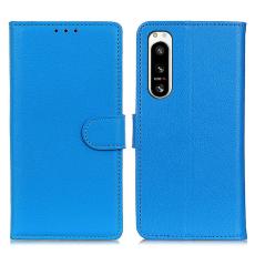  Sony Xperia 5 IV Fodral Litchi L&auml;der Bl&aring;
