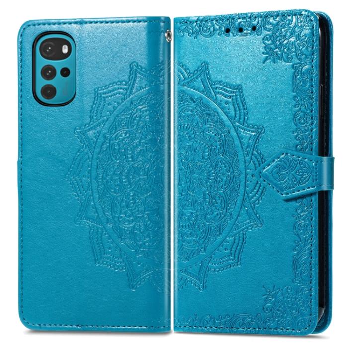 Bild 2,  Motorola Moto G22 Fodral Mandala Läder Blå