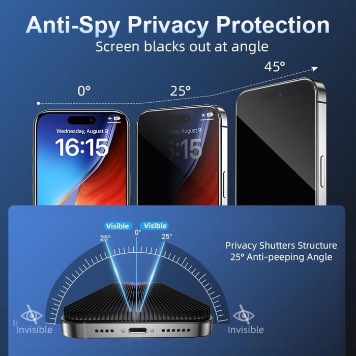 Bild 3,  iPhone 18 Skärmskydd Privacy Heltäckande Svart