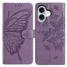  iPhone 17 Fodral Med Fj&auml;ril Tryck Lila