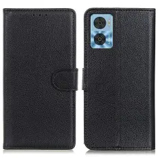  Motorola Moto E22i Fodral Litchi L&auml;der Svart