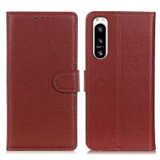  Sony Xperia 5 IV Fodral Litchi L&auml;der Brun
