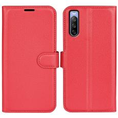  Sony Xperia 10 IV Fodral Litchi L&auml;der R&ouml;d