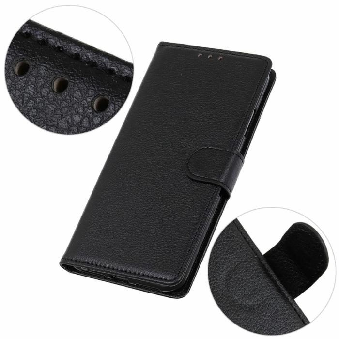 Bild 5,  Motorola Moto E22i Fodral Litchi Läder Svart