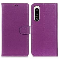  Sony Xperia 5 IV Fodral Litchi L&auml;der Lila
