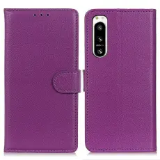  Sony Xperia 5 IV Fodral Litchi L&auml;der Lila