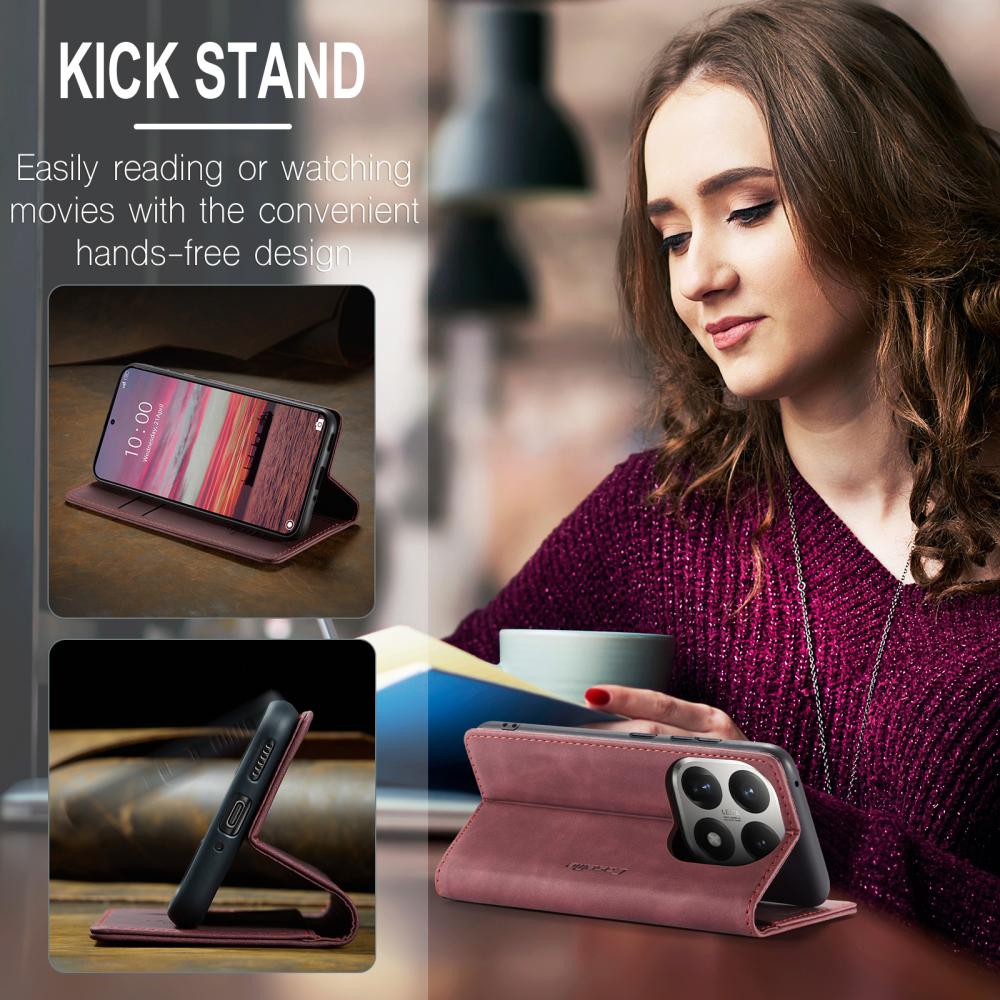 CASEME CASEME Xiaomi 15T Fodral Flip Retro Läder Röd