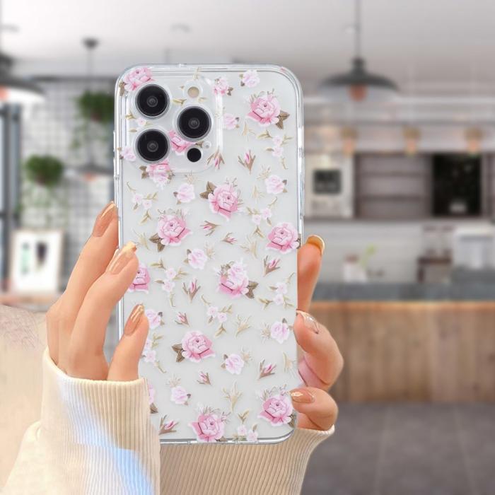 Bild 5,  iPhone 16 Pro Skal TPU Rosa Blommor