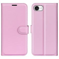  iPhone 17e / 16e Fodral Litchi L&auml;der Ljus Rosa