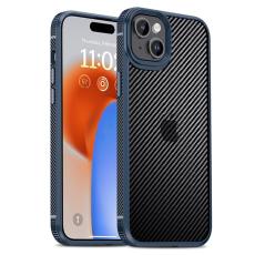 IPAKY IPAKY iPhone 15 Plus Skal Hybrid Kolfiber Textur Bl&aring;