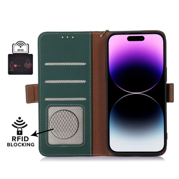 Bild 4,  iPhone 15 Pro Fodral RFID Äkta Läder Grön