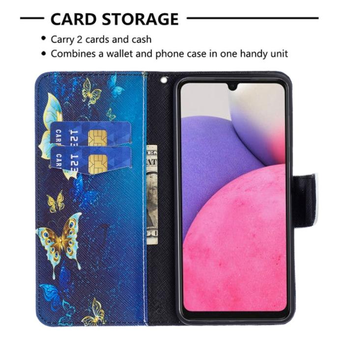 Bild 5,  Samsung Galaxy A33 5G Fodral Med Tryck Blå/Guld Fjärilar