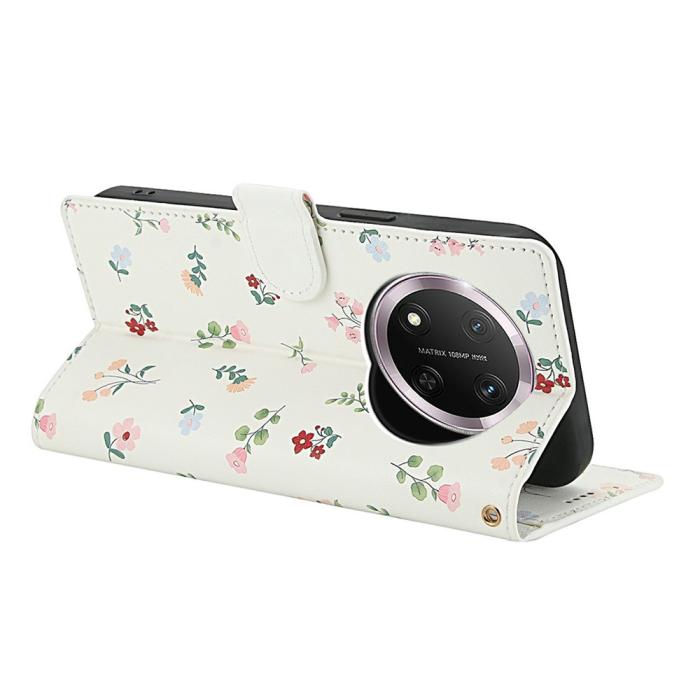 Bild 3,  Honor Magic7 Lite Fodral Rhombus Läder Blommor Vit