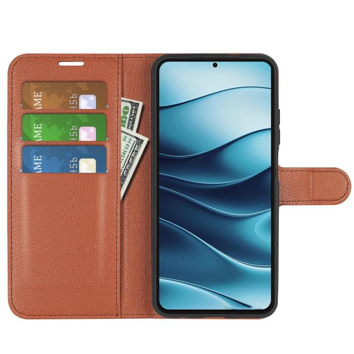 Bild 2,  Xiaomi Redmi Note 14 5G Fodral Litchi Läder Brun