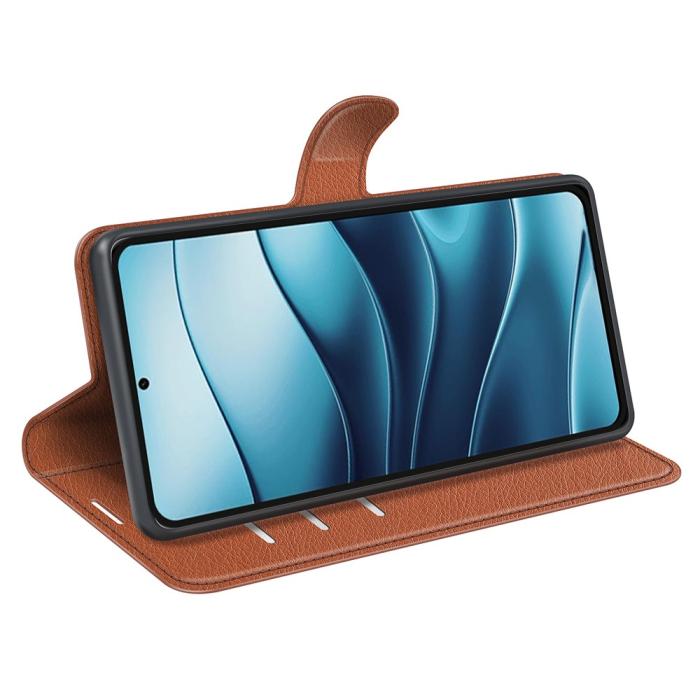 Bild 3,  Xiaomi Redmi Note 14 5G Fodral Litchi Läder Brun