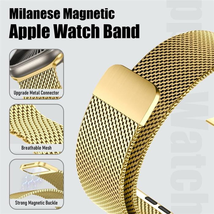 Bild 2,  Apple Watch 42/44/45/46/49 mm Armband Milanese Guld