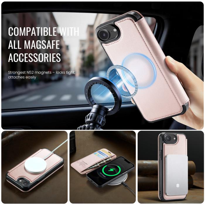 Bild 2, CASEME CASEME iPhone 16e/17e Skal RFID Plånbok Roséguld