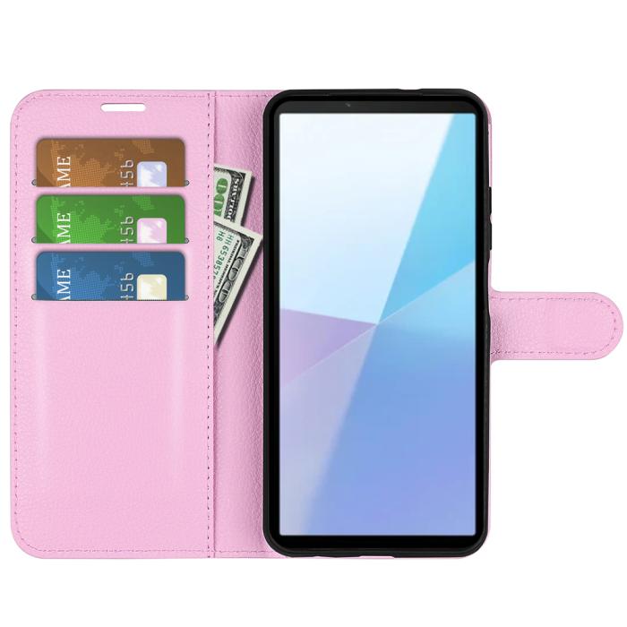 Bild 5,  Sony Xperia 10 VII Fodral Litchi Läder Ljus Rosa