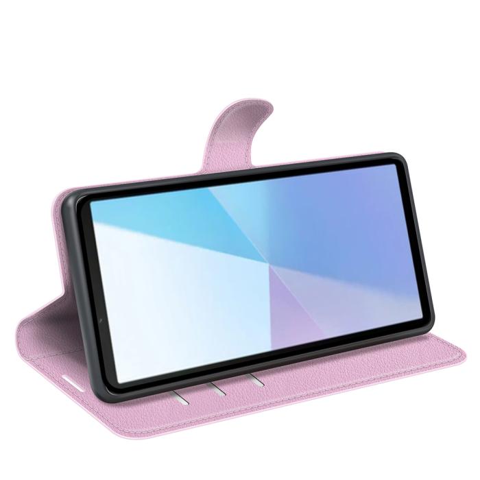 Bild 6,  Sony Xperia 10 VII Fodral Litchi Läder Ljus Rosa