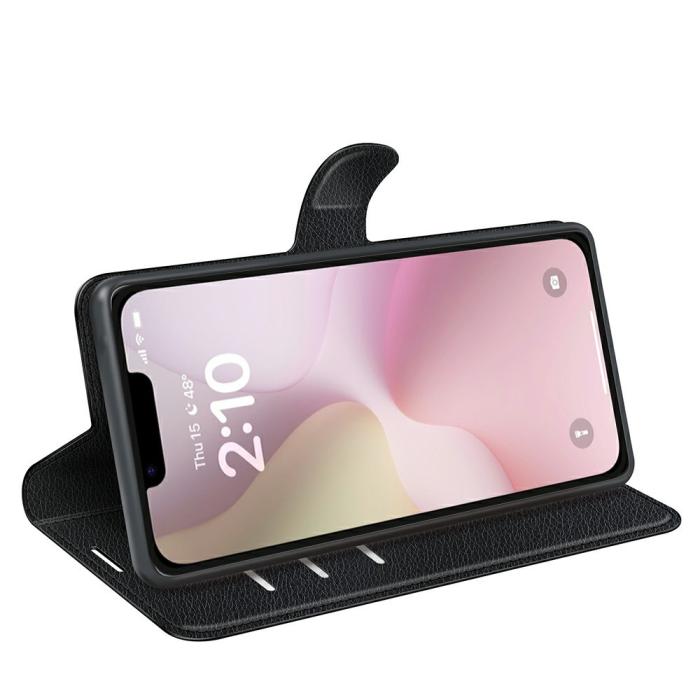 Bild 3,  iPhone 17e / 16e Fodral Litchi Läder Svart
