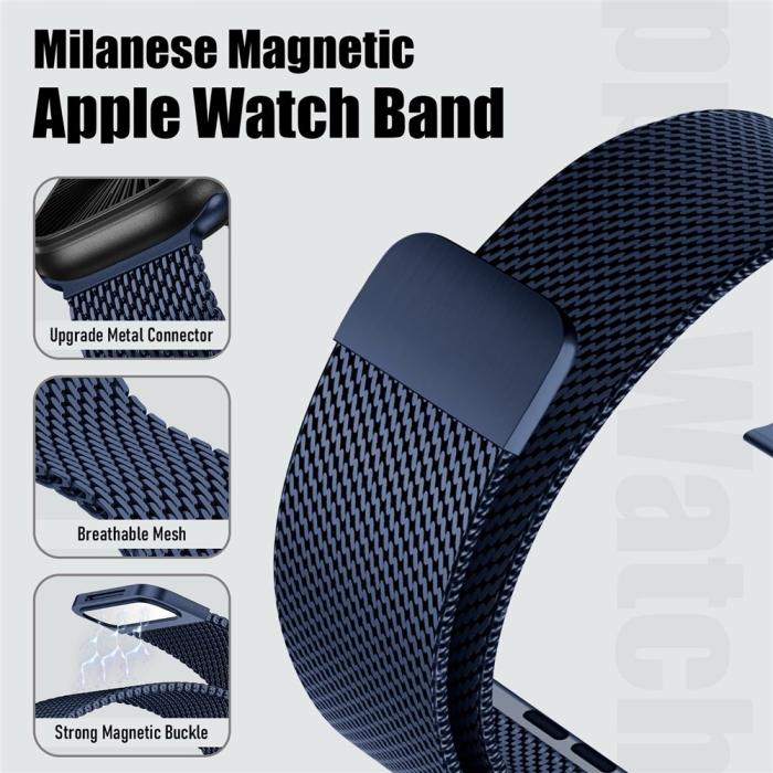 Bild 2,  Apple Watch 42/44/45/46/49 mm Armband Milanese Blå