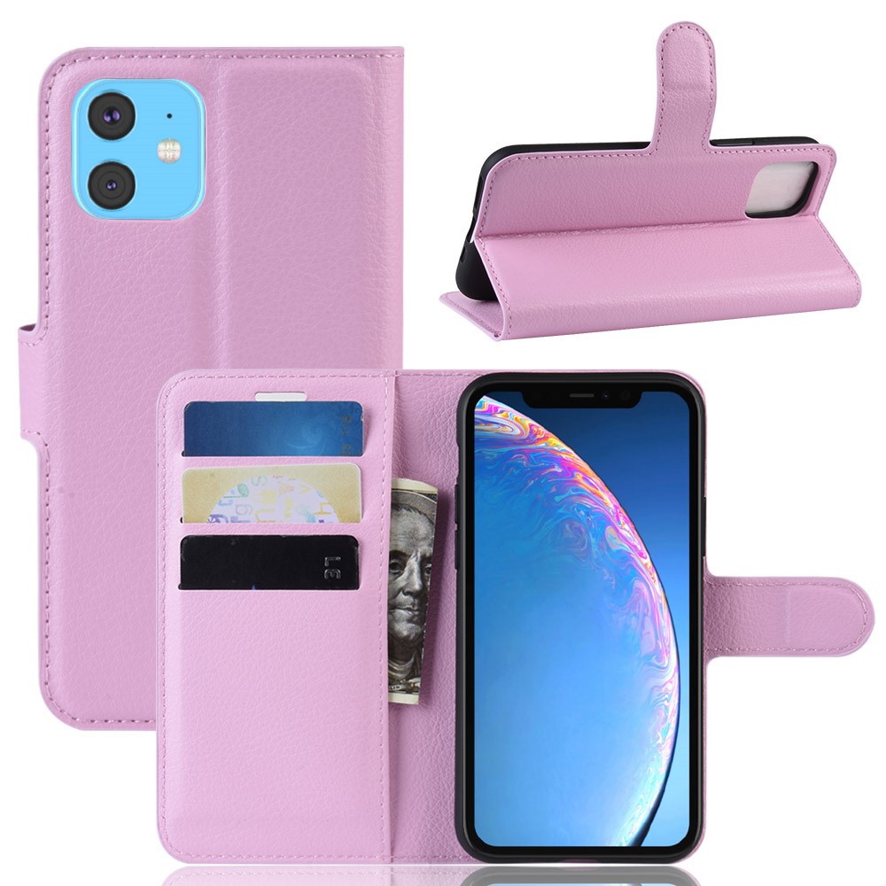  iPhone 11 Fodral Litchi Läder Ljus Rosa