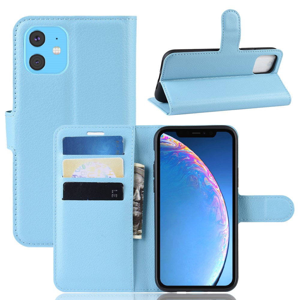  iPhone 11 Fodral Litchi Läder Ljus Blå