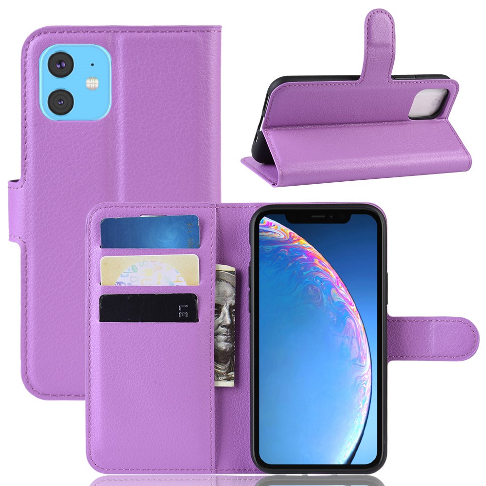 iPhone 11 Fodral Litchi Läder Lila