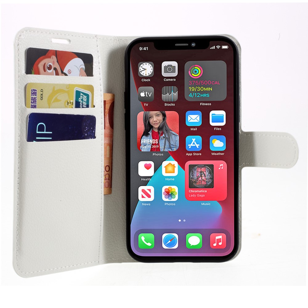  iPhone 12 / 12 Pro Fodral Litchi Läder Vit