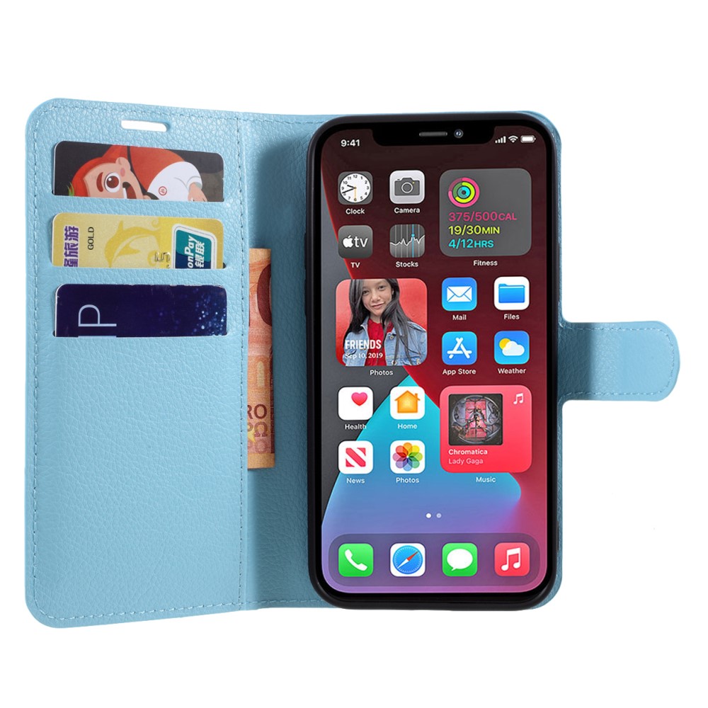  iPhone 12 / 12 Pro Fodral Litchi Läder Ljus Blå