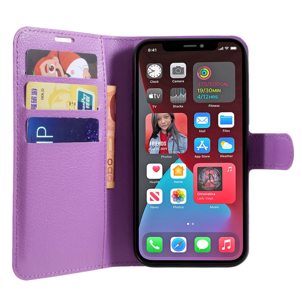  iPhone 12 / 12 Pro Fodral Litchi Läder Lila