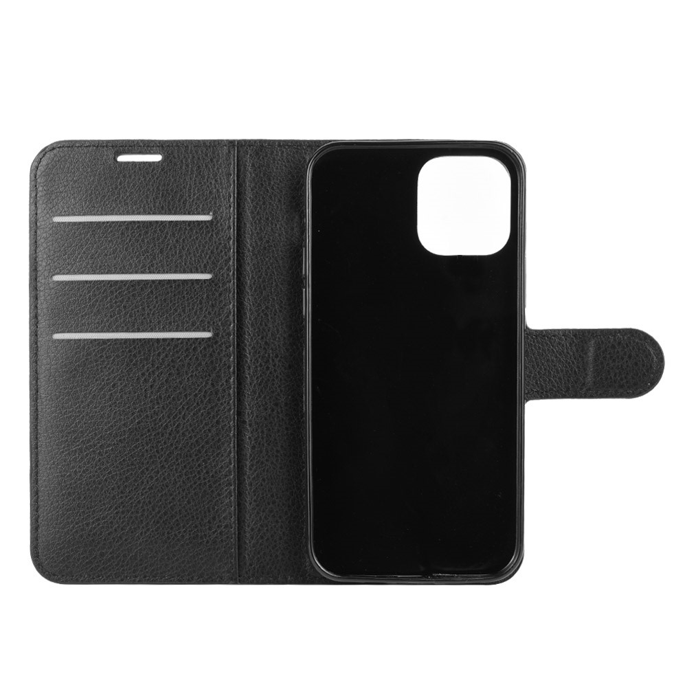  iPhone 12 Pro Max Fodral Litchi Läder Svart