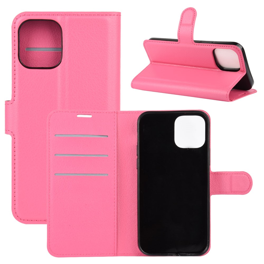  iPhone 12 Pro Max Fodral Litchi Läder Rosa