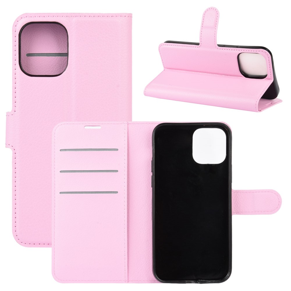  iPhone 12 Pro Max Fodral Litchi Läder Ljus Rosa