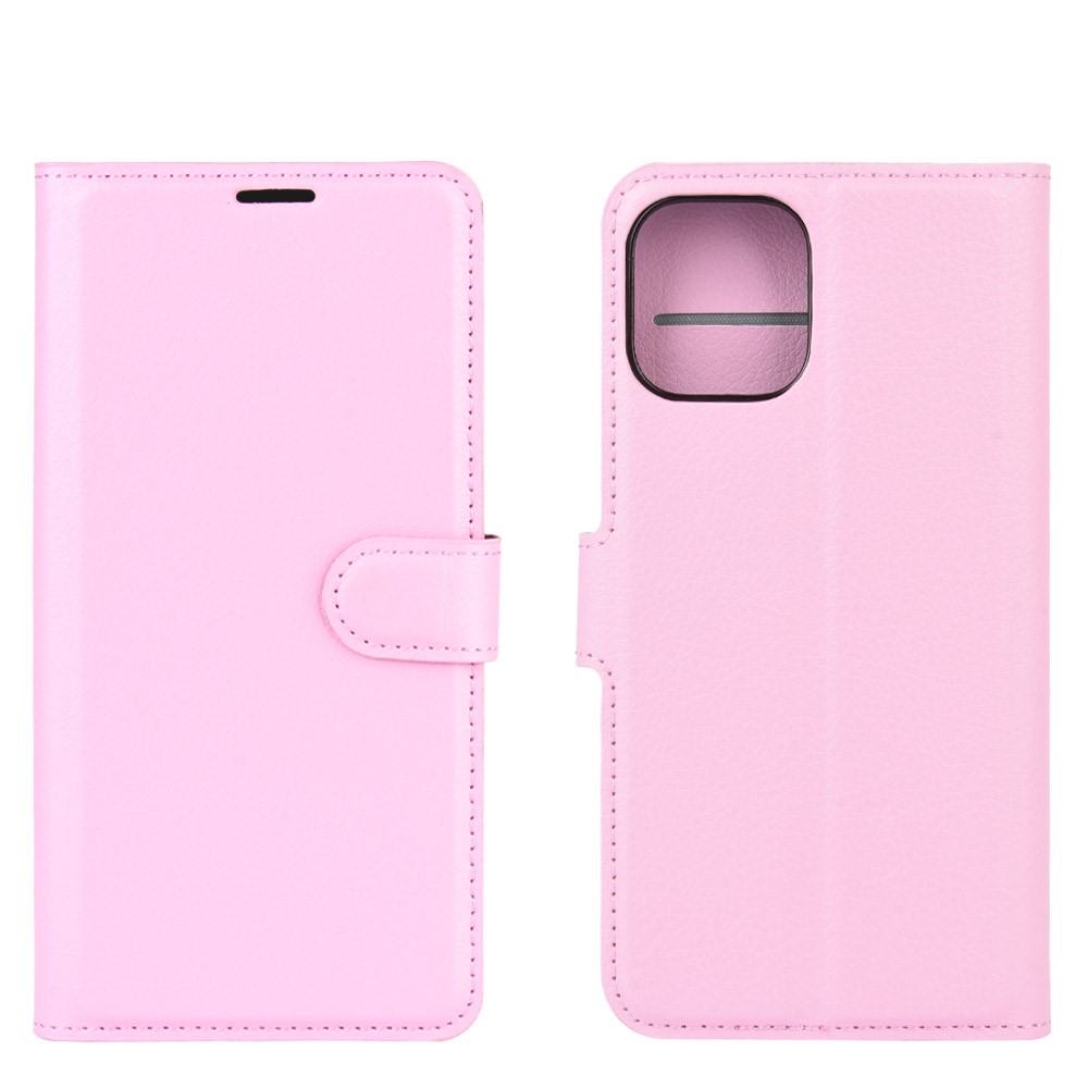  iPhone 12 Pro Max Fodral Litchi Läder Ljus Rosa