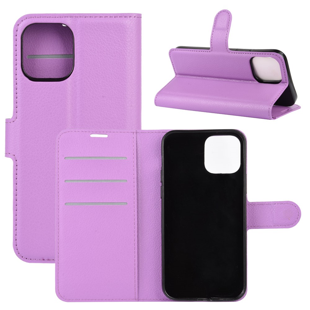  iPhone 12 Pro Max Fodral Litchi Läder Lila