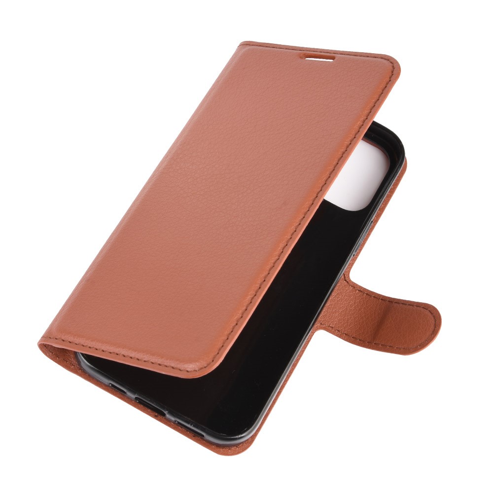  iPhone 12 Pro Max Fodral Litchi Läder Brun