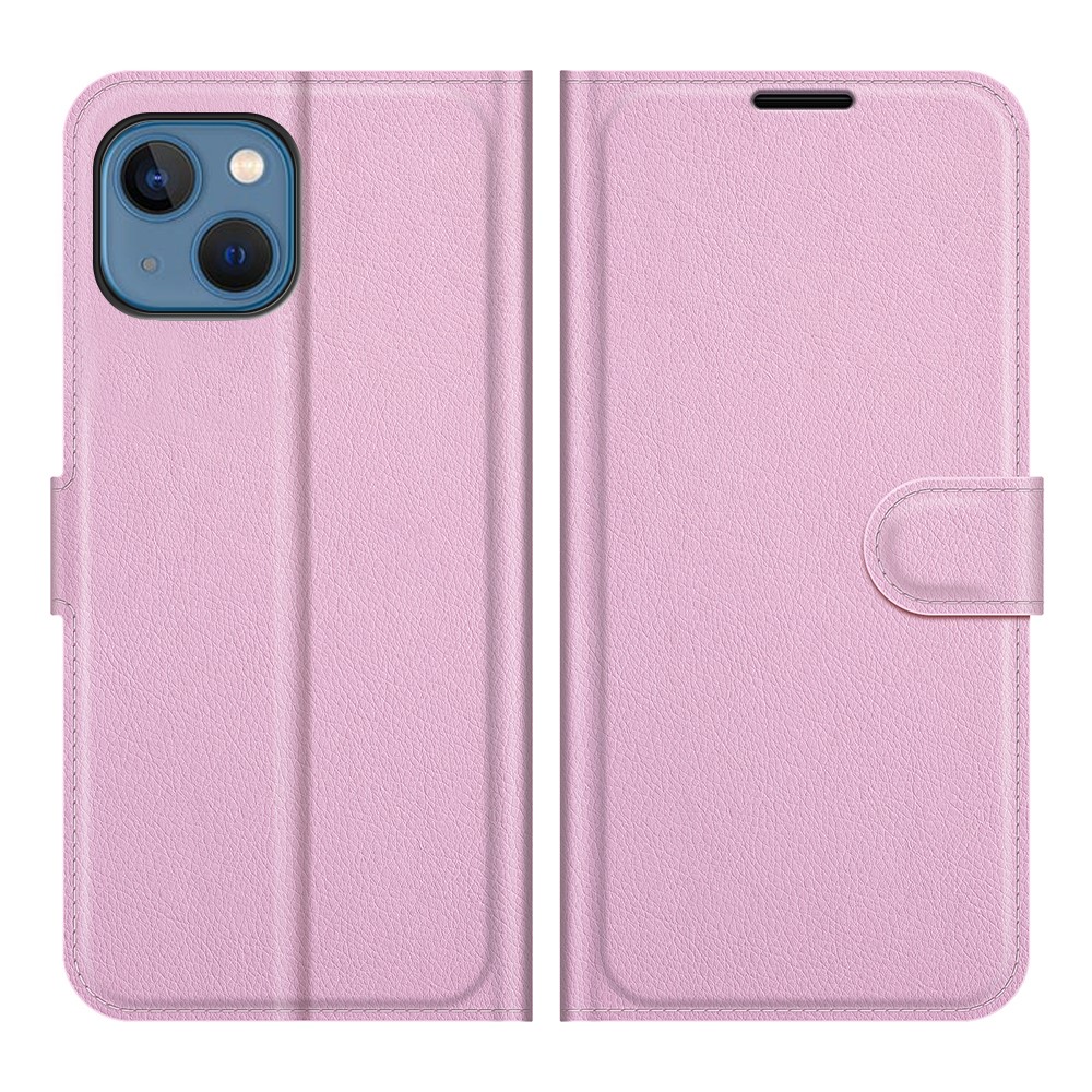  iPhone 13 Mini Fodral Litchi Läder Ljus Rosa