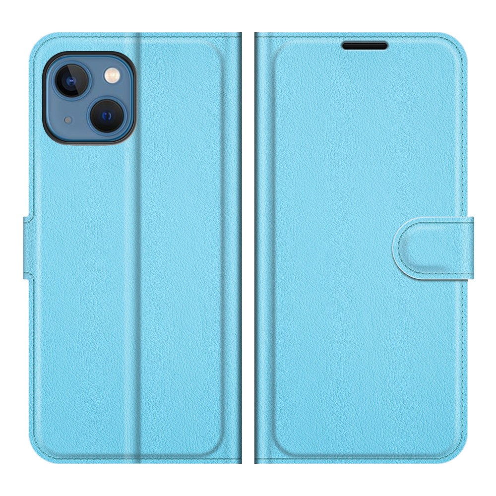  iPhone 13 Mini Fodral Litchi Läder Ljus Blå