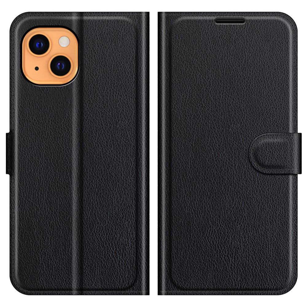  iPhone 13 Fodral Litchi Läder Svart